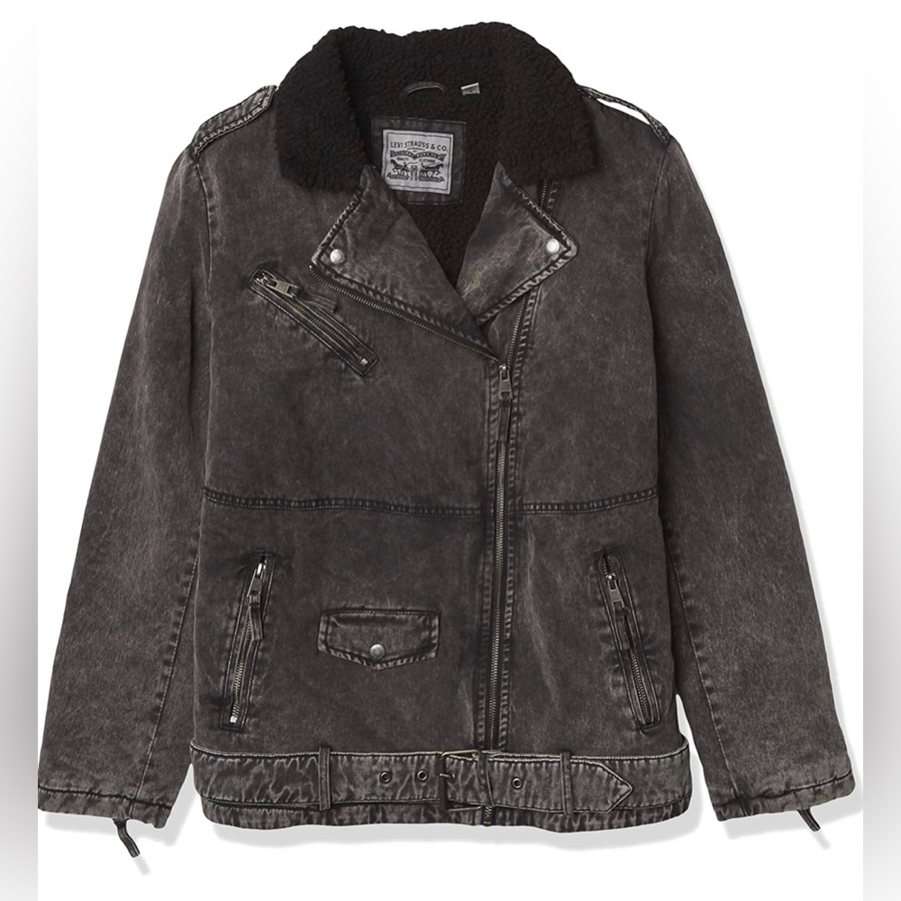 Levi's Women's Acid Washed Belted Sherpa Moto Jacket